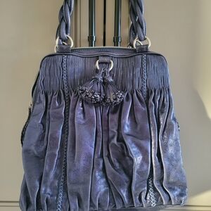 Isabella Fiore Elegant Tassel Metallic Blue Women's Bag 13X14X4